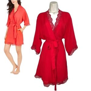 NWT INC Women's Lace Trim Red Wrap Robe Glam Luxury Victorian 1X Seductive Sexy